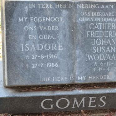 GOMES Isadore 1916-1986 &amp; Catherina Fredericka Johanna Susanna WOLVAARDT 1918-2001
