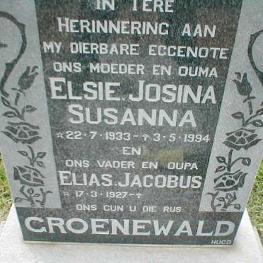 GROENEWALD Elias Jacobus 1927- &amp; Elsie Josina Susanna 1933-1994
