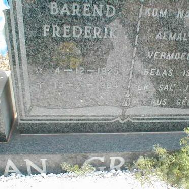 GRAAN Barend Frederik, van 1925-1984