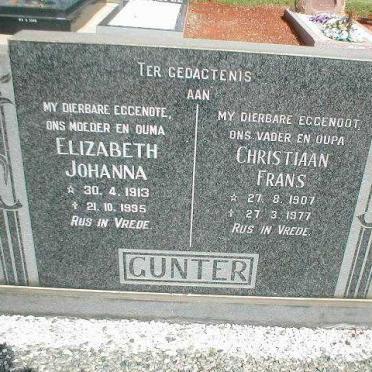 GUNTER Christiaan Frans 1907-1977 &amp; Elizabeth Johanna 1913-1995