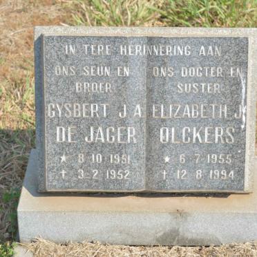 JAGER Gysbert J.A., de 1951-1952 :: OLCKERS Elizabeth J. 1955-1994