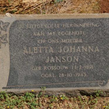 JANSON Aletta Johanna nee ROSSOUW 1891-1943