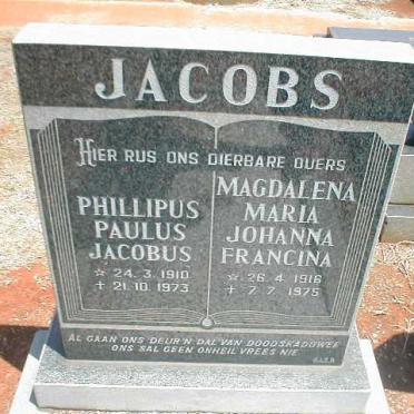 JACOBS Phillipus Paulus Jacobus 1910-1973 &amp; Magdalena Johanna Francina 1916-1975