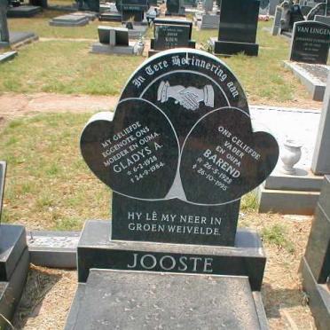 JOOSTE Barend 1928-1995 &amp; Gladys A. 1928-1984