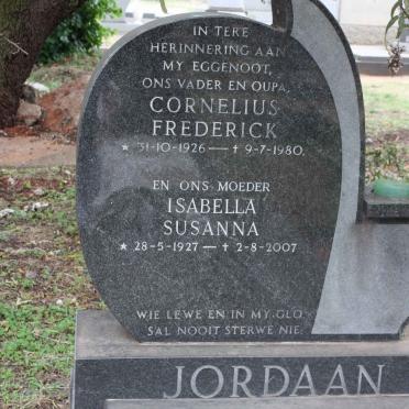 JORDAAN Cornelius Frederick 1926-1980 &amp; Isabella Susanna 1927-2007