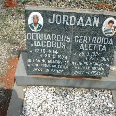 JORDAAN Gerhardus Jacobus 1934-1979 &amp; Getruida Metta 1934-1986