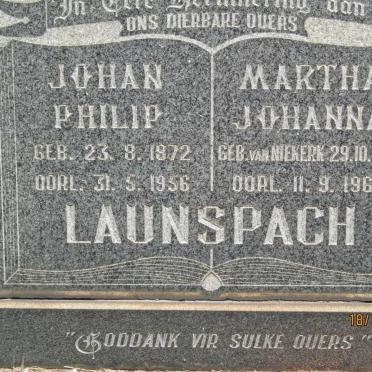 LAUNSPACH Johan Philip 1872-1956 &amp; Martha Johanna VAN NIEKERK 1887-1964