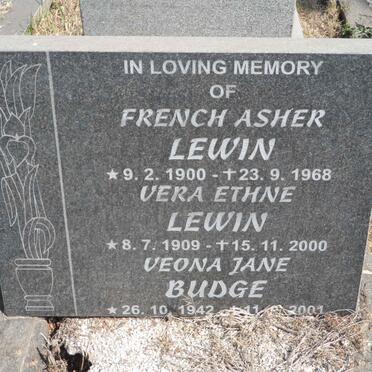 LEWIN French Asher 1900-1968 &amp; Vera Ethne 1909-2000 :: BUDGE Veona Jane 1942-2001