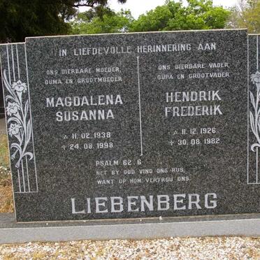 LIEBENBERG Hendrik Frederik 1926-1982 &amp; Magdalena Susanna 1938-1998