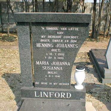 LINFORD Henning Johannes 1939-1996 &amp; Maria Johanna Susanna 1941-
