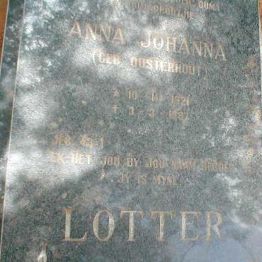 LÖTTER Anna Johanna nee OOSTERHOUT 1921-1987