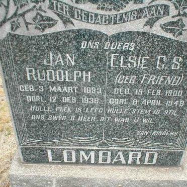 LOMBARD Jan Rudolph 1893-1938 &amp; Elsie C.S.J. FRIEND 1900-1948