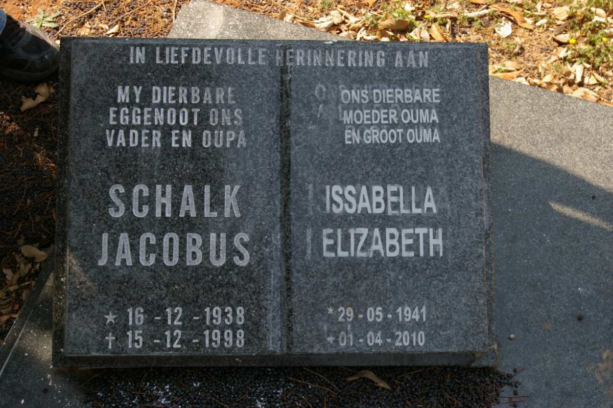LUBBE Schalk Jacobus 1938-1998 &amp; Issabella Elizabeth 1941-2010