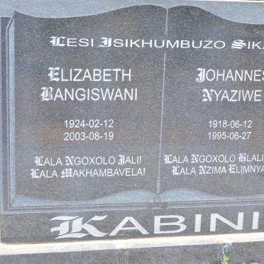 KABINI Johannes Nyaziwe 1918-1995 &amp; Elizabeth Bangiswani 1924-2003