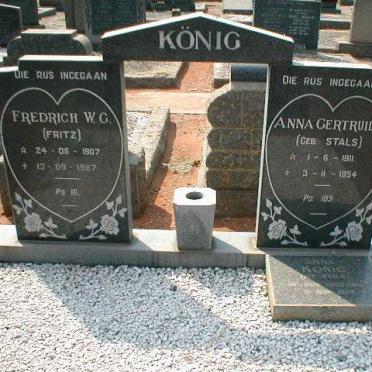KONIG Fredrich W.G. 1907-1987 &amp; Anna Gertruida STALS 1911-1954