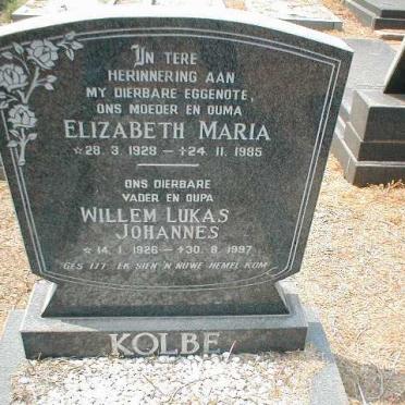 KOLBE Willem Lukas Johannes 1926-1997 &amp; Elizabeth Maria 1928-1985