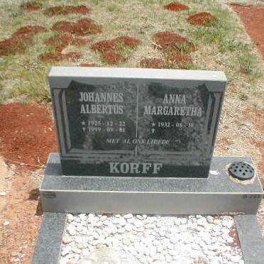 KORFF Johannes Albertus 1925-1999 &amp; Anna Margaretha 1932-