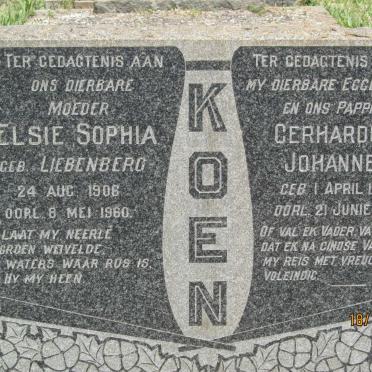 KOEN Gerhardus Johannes 1897-1958 &amp; Elsie Sophia LIEBENBERG 1906-1960
