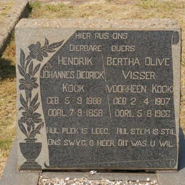 KOCK Hendrik Johannes Diedrick 1881-1958 &amp; VISSER Bertha Olive formerly KOCK 1907-1966
