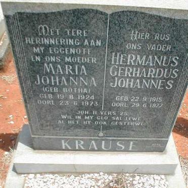 KRAUSE Hermanus Gerhardus Johannes 1915-1977 &amp; Maria Johanna BOTHA 1924-1973