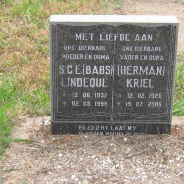 KRIEL Herman 1926-2005 &amp; S.C.E. LINDEQUE 1932-1999
