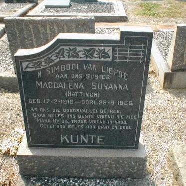 KUNTE Magdalena Susanna nee HATTINGH 1919-1966