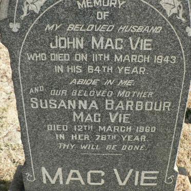MacVIE John -1943 &amp; Susanna Barbour -1960