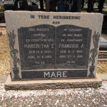 MARE Francois A. 1888-1962 &amp; Margritha E. 1895-1969