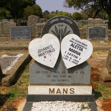 MANS Johannes Marthinus 1928-1991 &amp; Aletta Maria 1928-2000