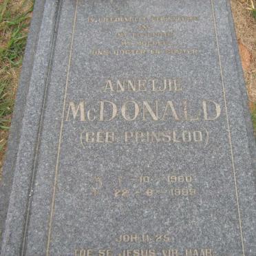 McDONALD Annetjie nee PRINSLOO 1960-1999