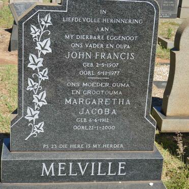 MELVILLE John Francis 1907-1977 &amp; Margaretha Jacoba 1912-2000