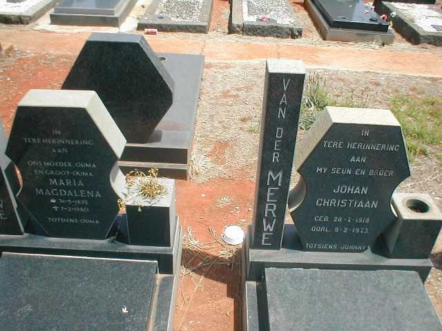 MERWE Maria Magdalena, van der 1892-1980 :: VAN DER MERWE Johan Christiaan 1918-1973
