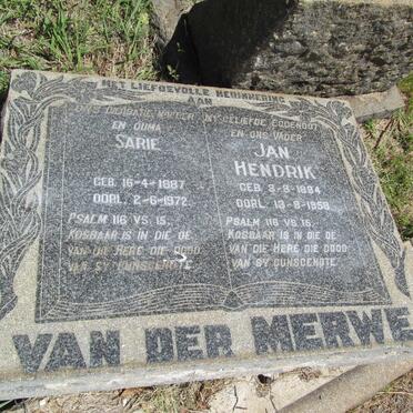 MERWE Jan Hendrik, van der 1884-1958 &amp; Sarie 1887-1972