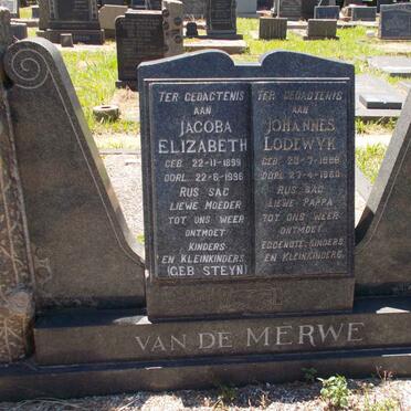 MERWE Johannes Lodewyk, van der 1889-1980 &amp; Jacoba Elizabeth STEYN 1899-1996