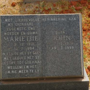 NIEKERK John, van 1932-1999 &amp; Marietjie 1931-1994 