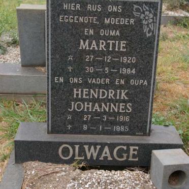 OLWAGE Hendrik Johannes 1916-1985 &amp; Martie 1920-1984
