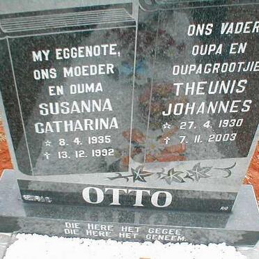 OTTO Theunis Johannes 1930-2003 &amp; Susanna Catharina 1935-1992