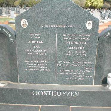 OOSTHUYZEN Adriaan Izak 1891-1984 &amp; Hendrieka Allettha 1901-1972