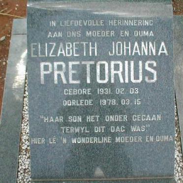 PRETORIUS Elizabeth Johanna 1931-1978