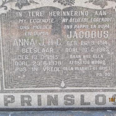 PRINSLOO Jacobus 1914-1963 &amp; Anna J.H.C. BEESLAAR 1915-1978