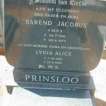 PRINSLOO Barend Jacobus 1916-1973 &amp; Lydia Alice 1927-1989