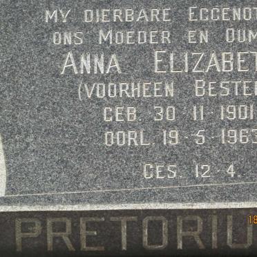 PRETORIUS Anna Elizabeth voorheen BESTER 1901-1963