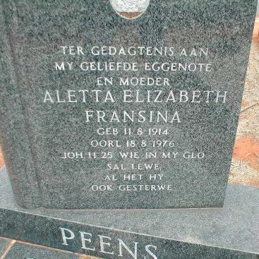 PEENS Aletta Elizabeth Fransina 1914-1976