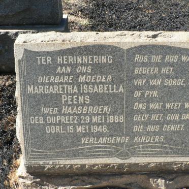 PEENS Margaretha Issabella voorheen HAASBROEK nee DU PREEZ 1888-1946