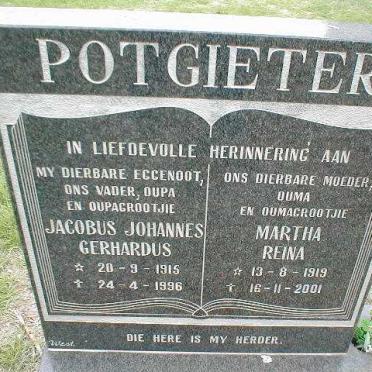 POTGIETER Jacobus Johannes Gerhardus 1915-1996 &amp; Martha Reina 1919-2001