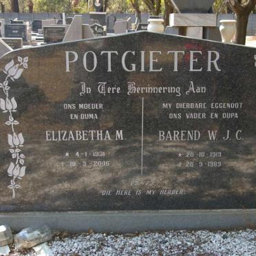 POTGIETER Barend W.J.C. 1919-1989 &amp; Elizabeth M. 1931-2006