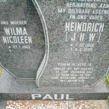 PAUL Heindrich J.H.W. 1960-1995 &amp; Wilma Nicoleen 1963-