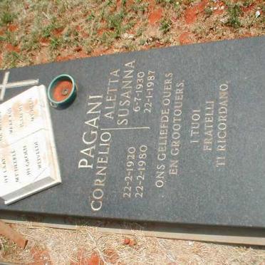 PAGANI Conelio 1920-1980 &amp; Aletta Susanna 1930-1987