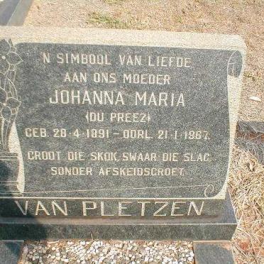 PLETZEN Johanna Maria, van nee DU PREEZ 1891-1967