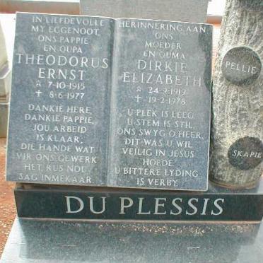 PLESSIS Theodorus Ernst, du 1915-1977 &amp; Dirkie Elizabeth 1919-1978